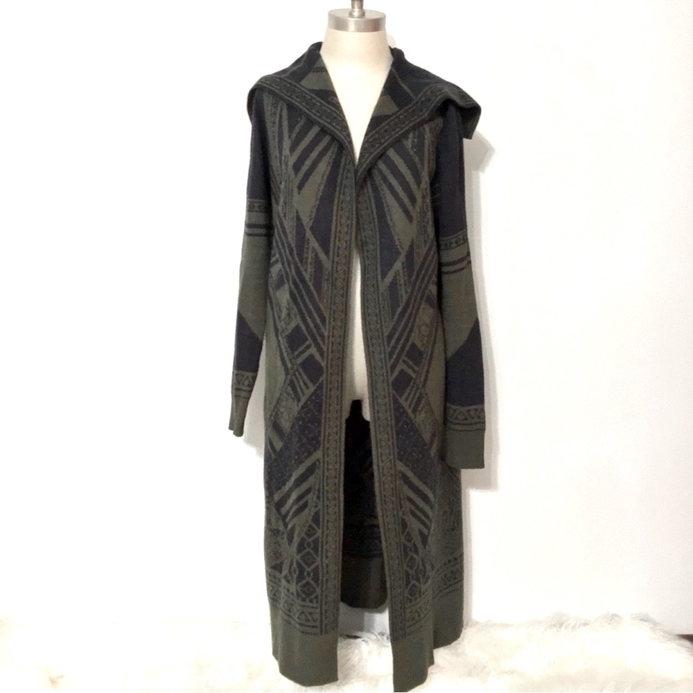 Peachpuff USA Printed Long Open Front Cardigan